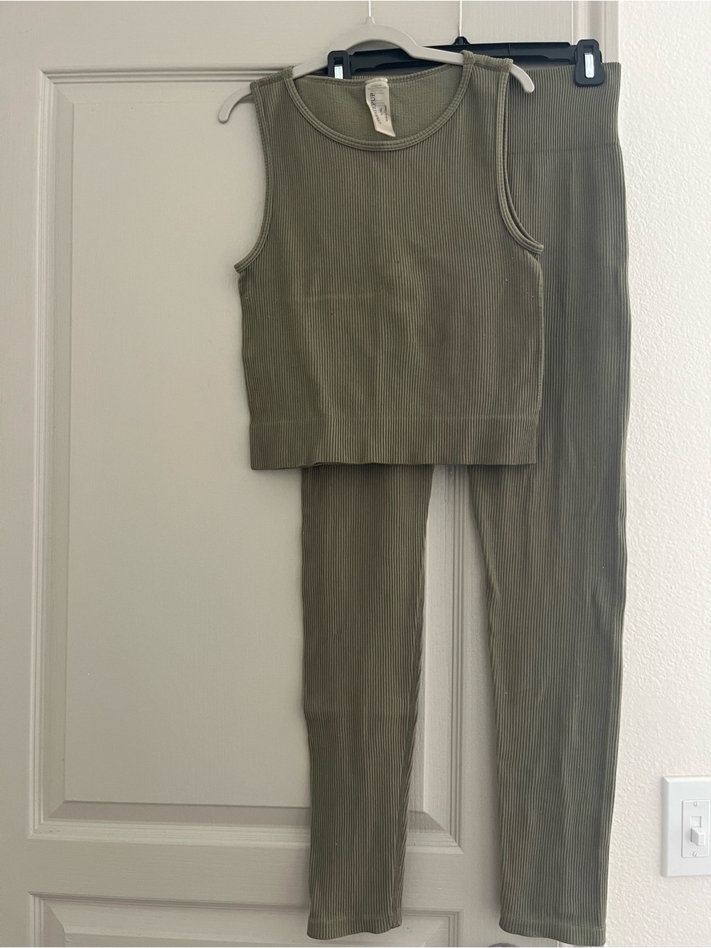 One Step Ahead Ribbed Olive Tank & High-Waist Leggings